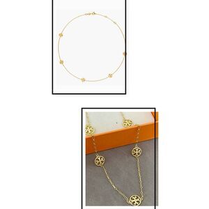 TORY BURCH Miller Station Gold Tone Double T Logo Medallion Chain Necklace